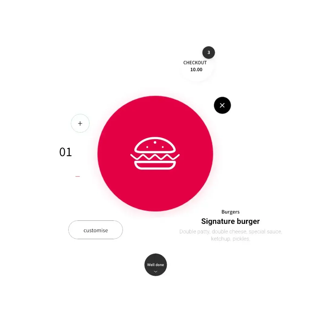 a screen representing a custom order for a signature burger.