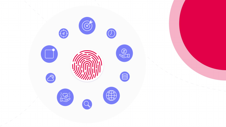 A circle with a fingerprint and other icons around it representing personalized customer engagement