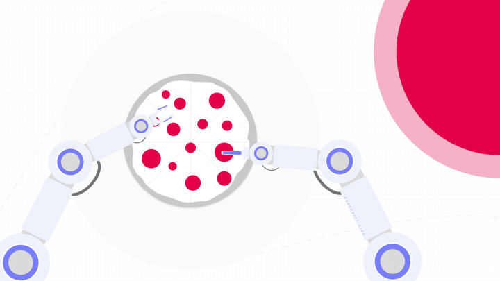 An illustration of a robot making a pizza representing technology transforming restaurants.